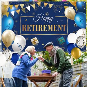 Retirement Party Decorations Include Navy Blue Confetti Balloons Set Happy Retirement Party Photography Backdrop Banner for Men Women Retirement Party Supplies Decor(Navy Blue and Gold)