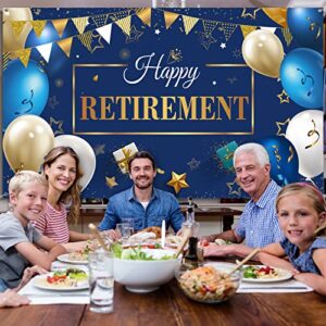 Retirement Party Decorations Include Navy Blue Confetti Balloons Set Happy Retirement Party Photography Backdrop Banner for Men Women Retirement Party Supplies Decor(Navy Blue and Gold)