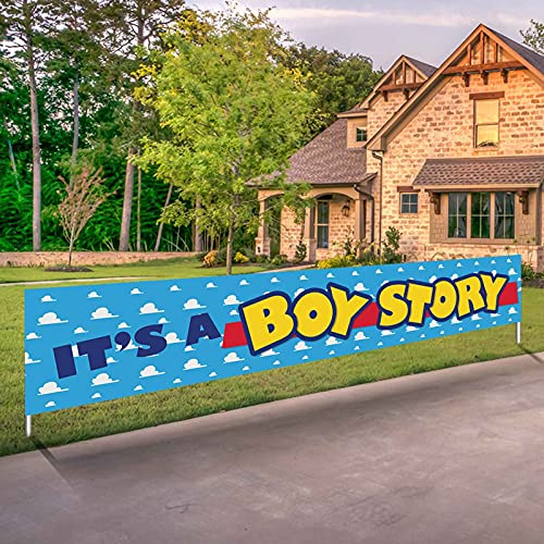 HENGFU It's a Boy Story Yard Banner Outdoor & Indoor Garden Sign Hanging 118In x 20In Blue Sky White Clouds Photo Backdrops For Baby Shower Newborn Boys Birthday Party Decoration Supplies