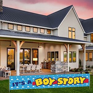 HENGFU It's a Boy Story Yard Banner Outdoor & Indoor Garden Sign Hanging 118In x 20In Blue Sky White Clouds Photo Backdrops For Baby Shower Newborn Boys Birthday Party Decoration Supplies
