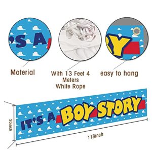 HENGFU It's a Boy Story Yard Banner Outdoor & Indoor Garden Sign Hanging 118In x 20In Blue Sky White Clouds Photo Backdrops For Baby Shower Newborn Boys Birthday Party Decoration Supplies