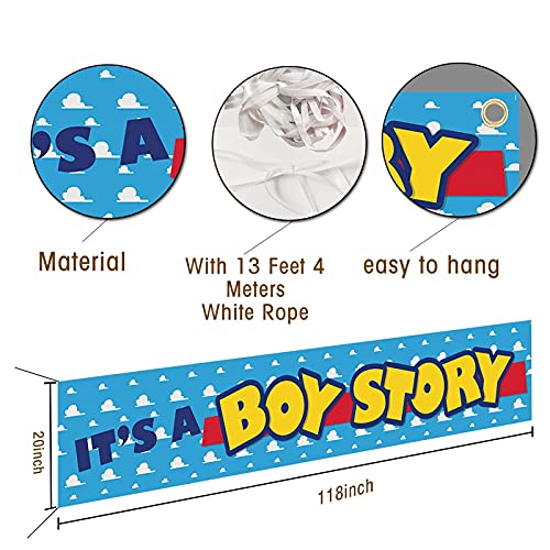 HENGFU It's a Boy Story Yard Banner Outdoor & Indoor Garden Sign Hanging 118In x 20In Blue Sky White Clouds Photo Backdrops For Baby Shower Newborn Boys Birthday Party Decoration Supplies