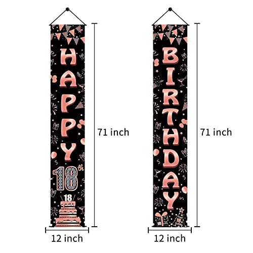Luxiocio Happy 18th Birthday Banner Decorations Supplies for Girls - Rose Gold Happy 18th Birthday Porch Sign & Backdrop - 18 Year Old Birthday Party Background Decorations for Indoor Outdoor