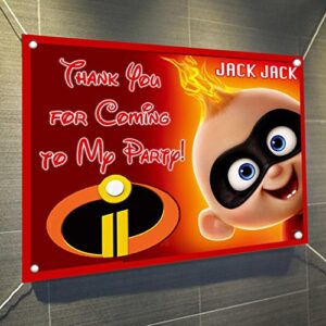 baby jack jack the incredibles 2 banner large vinyl indoor or outdoor banner sign poster backdrop, party favor decoration, 30″ x 24″, 2.5′ x 2′, , elastigirl, violet, dash