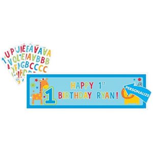Amscan One Wild Boy 1st Birthday Personalized Giant Sign Banner, 65" x 20", Blue