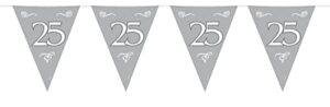 bunting silver 25th anniversary 10 metres, 15 triangle flags each flag measures approx. 30x22cms. plastic