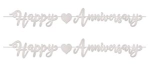 beistle foil happy anniversary streamers 2 piece, 7.5″ x 6′, silver