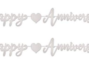 Beistle Foil Happy Anniversary Streamers 2 Piece, 7.5" x 6', Silver