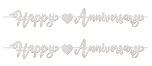 Beistle Foil Happy Anniversary Streamers 2 Piece, 7.5" x 6', Silver