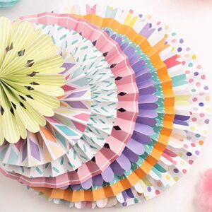 PapaKit Bundle - Happy Birthday Bunting Banner, Pennant and Circle Garland, and Origami Paper Fan Wall Decoration Set (Bright and Bold Colors)