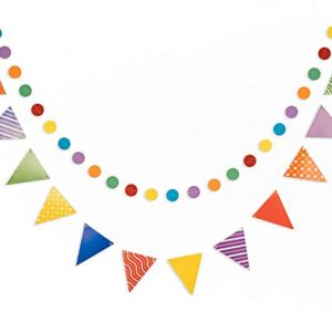 PapaKit Bundle - Happy Birthday Bunting Banner, Pennant and Circle Garland, and Origami Paper Fan Wall Decoration Set (Bright and Bold Colors)