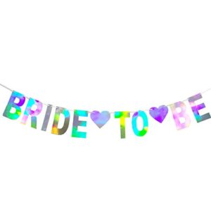 holographic bride to be banner, iridescent bridal shower sign hanging party decorations for bachelorette weekend, engagement, bridal shower, wedding party celebration