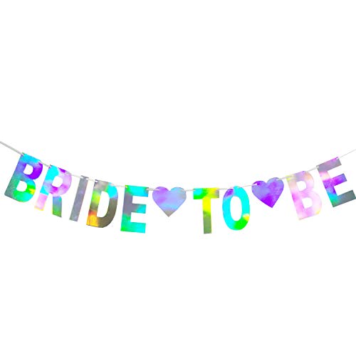 Holographic Bride To Be Banner, Iridescent Bridal Shower Sign Hanging Party Decorations for Bachelorette Weekend, Engagement, Bridal Shower, Wedding Party Celebration