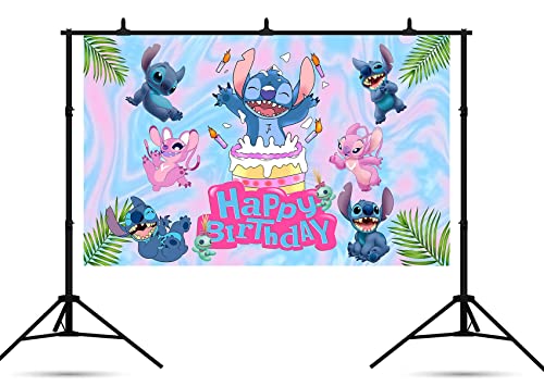 huio Summer Hawaiian Aloha Backdrop for Lilo and Stitch Theme Birthday Party Supplies 5x3ft Tropical Photo Background for Stitch Theme Party Cake Table Decorations Baby Shower Banner