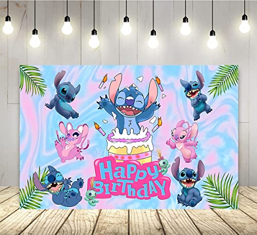 huio Summer Hawaiian Aloha Backdrop for Lilo and Stitch Theme Birthday Party Supplies 5x3ft Tropical Photo Background for Stitch Theme Party Cake Table Decorations Baby Shower Banner