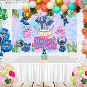 huio Summer Hawaiian Aloha Backdrop for Lilo and Stitch Theme Birthday Party Supplies 5x3ft Tropical Photo Background for Stitch Theme Party Cake Table Decorations Baby Shower Banner