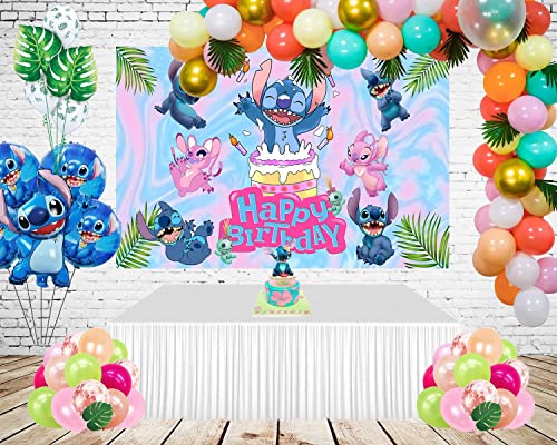 huio Summer Hawaiian Aloha Backdrop for Lilo and Stitch Theme Birthday Party Supplies 5x3ft Tropical Photo Background for Stitch Theme Party Cake Table Decorations Baby Shower Banner