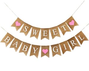 shimmer anna shine sweet baby girl burlap banner for baby shower decorations and gender reveal party (pink)