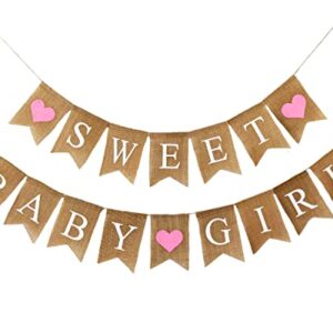 Shimmer Anna Shine Sweet Baby Girl Burlap Banner for Baby Shower Decorations and Gender Reveal Party (Pink)