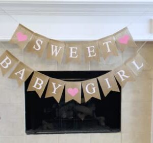 Shimmer Anna Shine Sweet Baby Girl Burlap Banner for Baby Shower Decorations and Gender Reveal Party (Pink)