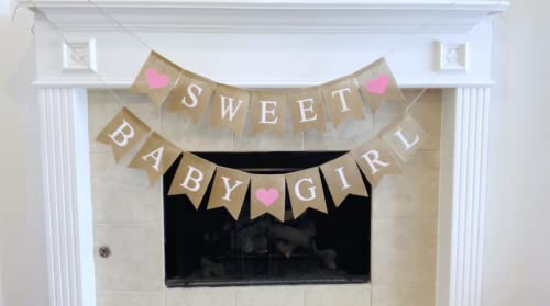 Shimmer Anna Shine Sweet Baby Girl Burlap Banner for Baby Shower Decorations and Gender Reveal Party (Pink)