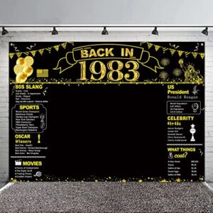 darunaxy 40th birthday black gold party decoration, 7x5ft back in 1983 backdrop for men 40 years old birthday party poster supplies for women vintage 1983 banner background 40th class reunion decor