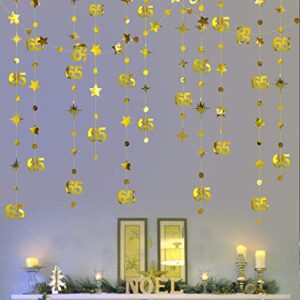 Gold 65th Birthday Decorations Number 65 Circle Dot Twinkle Star Garland Metallic Hanging Streamer Bunting Banner Backdrop for 65 Year Old Birthday Happy 65th Anniversary Sixy Five Party Supplies