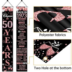 50th Birthday Door Banner Decorations for Women, Rose Gold Happy 50th Birthday Back in 1973 Porch Sign Party Supplies, Fifty Years Old Birthday Decor for Outdoor Indoor