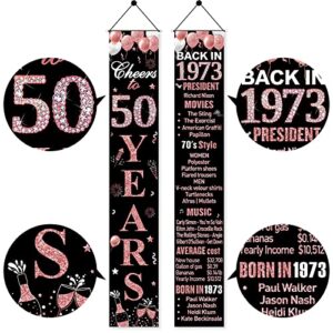50th Birthday Door Banner Decorations for Women, Rose Gold Happy 50th Birthday Back in 1973 Porch Sign Party Supplies, Fifty Years Old Birthday Decor for Outdoor Indoor