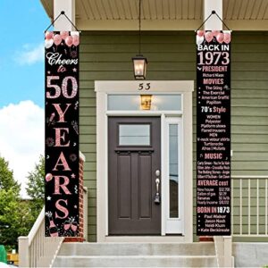 50th Birthday Door Banner Decorations for Women, Rose Gold Happy 50th Birthday Back in 1973 Porch Sign Party Supplies, Fifty Years Old Birthday Decor for Outdoor Indoor