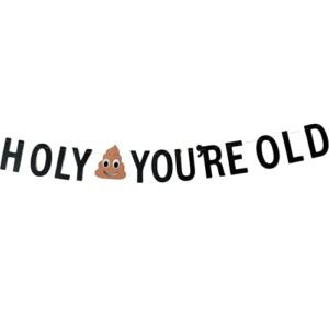 holy (poop emoji) you’re old banner | funny adult birthday party pre-strung sign | fun decoration for 21st, 30th, 40th, 50th, 60th, 80th, 90th, and everything in between (no assembly needed)