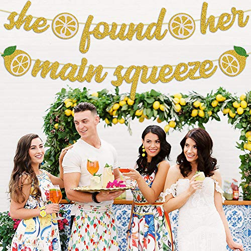 She Found Her Main Squeeze Bridal Shower Decorations for Lemon Citrus Lemonade Theme Bride to Be Bachelorette Wedding Engagement Final Fiesta Hen Party Supplies Gold Glitter Decor