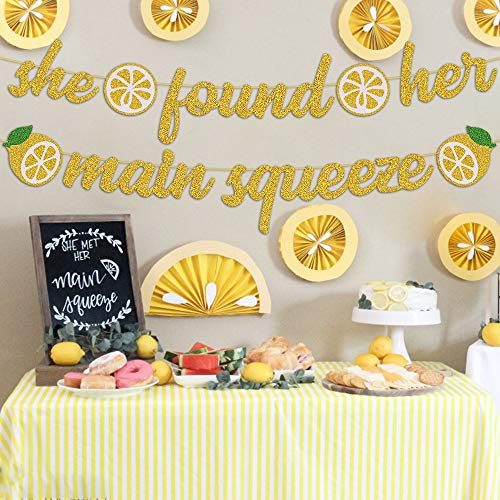 She Found Her Main Squeeze Bridal Shower Decorations for Lemon Citrus Lemonade Theme Bride to Be Bachelorette Wedding Engagement Final Fiesta Hen Party Supplies Gold Glitter Decor