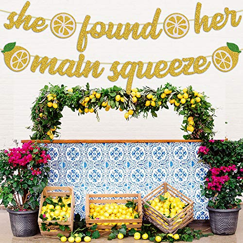 She Found Her Main Squeeze Bridal Shower Decorations for Lemon Citrus Lemonade Theme Bride to Be Bachelorette Wedding Engagement Final Fiesta Hen Party Supplies Gold Glitter Decor