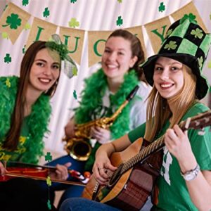 St Patricks Day Decorations, Lucky Shamrock Garland Banner, Patrick's Day Burlap Banners with 4 Glitter Shamrock Garland - NO DIY