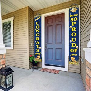 WENWELL Gold and Royal Blue Graduation Porch Party Decorations,Congrats grad Banner Class of 2023 College Door Hanging Ornament,Graduations Party Favors Supplies Decor sign for Outdoor Indoor