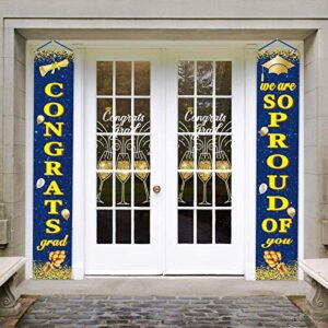 wenwell gold and royal blue graduation porch party decorations,congrats grad banner class of 2023 college door hanging ornament,graduations party favors supplies decor sign for outdoor indoor