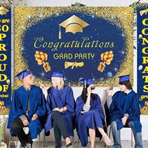 WENWELL Gold and Royal Blue Graduation Porch Party Decorations,Congrats grad Banner Class of 2023 College Door Hanging Ornament,Graduations Party Favors Supplies Decor sign for Outdoor Indoor