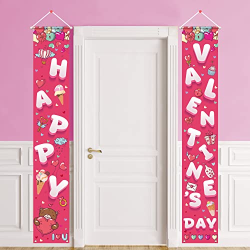 Valentine's Day Decorations Porch Sign for Front Door Gatherfun Red Pink Love Heart Outdoor Home Porch Décor Banner Welcome Sign Background for Valentine's Day Party