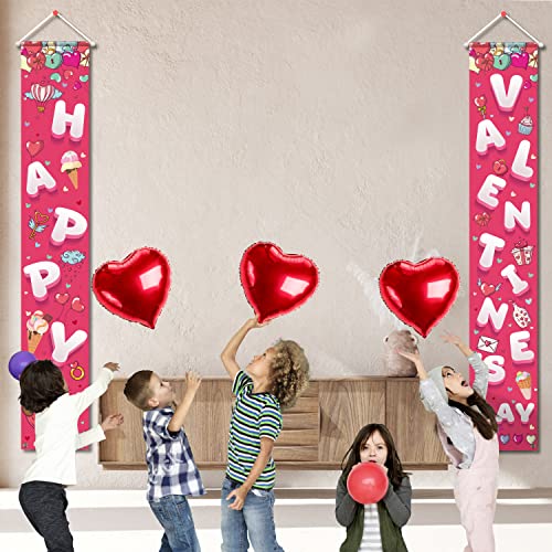 Valentine's Day Decorations Porch Sign for Front Door Gatherfun Red Pink Love Heart Outdoor Home Porch Décor Banner Welcome Sign Background for Valentine's Day Party