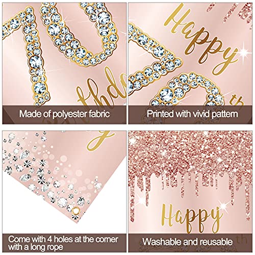 70th Birthday Door Banner Decorations for Women, Pink Rose Gold Happy 70th Birthday Door Cover Backdrop Party Supplies, Large Seventy Year Old Birthday Poster Sign Decor