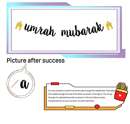 Umrah Mubarak Banner Eid Mubarak Banner Gold GlitterEid Mubarak Decorations | Eid Mubarak Party Decorations Supplies Eid Mubarak Party Decorations（Gold and Black）