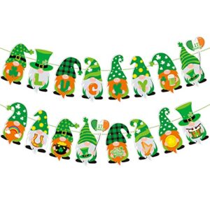 jkq st. patrick’s day gnomes banner saint patrick’s day lucky shamrock beers gold coins gnome garland banner irish lucky day gnome decorations st. patty’s day wedding birthday party supplies