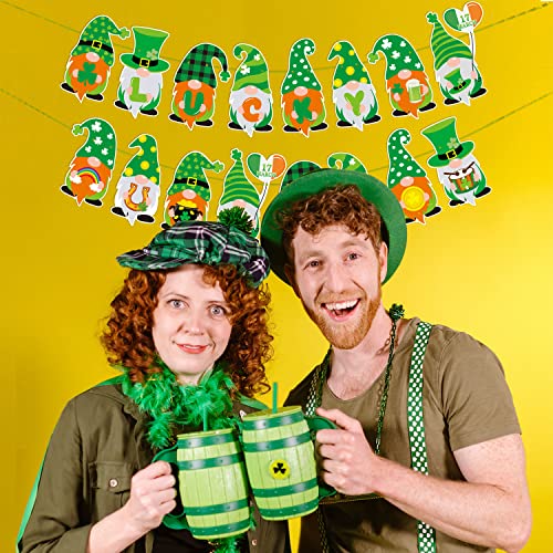 JKQ St. Patrick's Day Gnomes Banner Saint Patrick's Day Lucky Shamrock Beers Gold Coins Gnome Garland Banner Irish Lucky Day Gnome Decorations St. Patty's Day Wedding Birthday Party Supplies