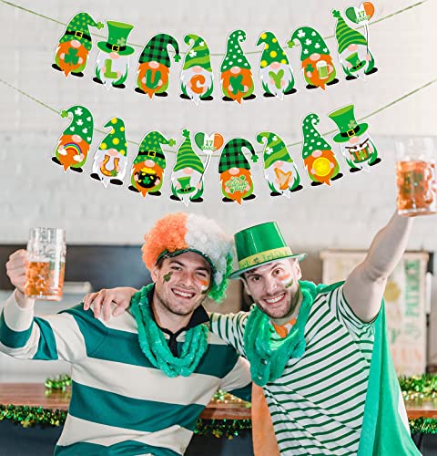 JKQ St. Patrick's Day Gnomes Banner Saint Patrick's Day Lucky Shamrock Beers Gold Coins Gnome Garland Banner Irish Lucky Day Gnome Decorations St. Patty's Day Wedding Birthday Party Supplies