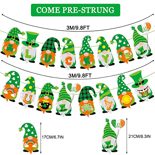 JKQ St. Patrick's Day Gnomes Banner Saint Patrick's Day Lucky Shamrock Beers Gold Coins Gnome Garland Banner Irish Lucky Day Gnome Decorations St. Patty's Day Wedding Birthday Party Supplies