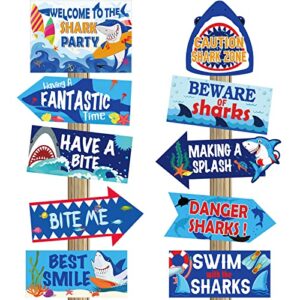 20 pieces shark party decorations signs funny shark zone party supplies shark decorations shark week decorations welcome shark design decor for boys kids birthday party ocean shark theme party