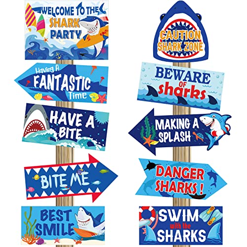 20 Pieces Shark Party Decorations Signs Funny Shark Zone Party Supplies Shark Decorations Shark Week Decorations Welcome Shark Design Decor for Boys Kids Birthday Party Ocean Shark Theme Party