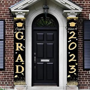 graduation party decorations 2023 – elegant black and gold fabric door banner, ideal graduation party supply for porch decoration, celebrate your 2023 graduation with this beautiful banner