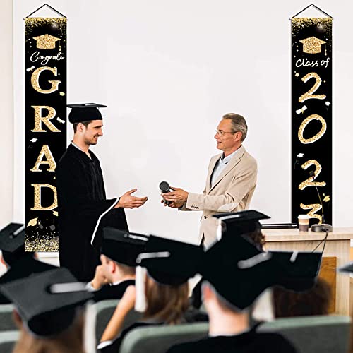 Graduation Party Decorations 2023 - Elegant Black and Gold Fabric Door Banner, Ideal Graduation Party Supply for Porch Decoration, Celebrate Your 2023 Graduation with This Beautiful Banner